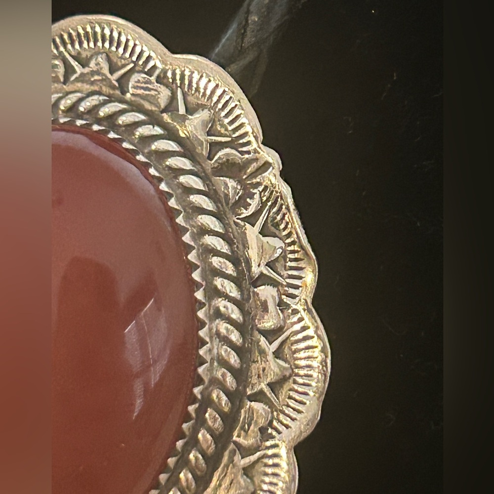 Vintage Sterling Silver Native American Navajo R. Benally Carnelian Bolo Tie - Picture 3 of 5